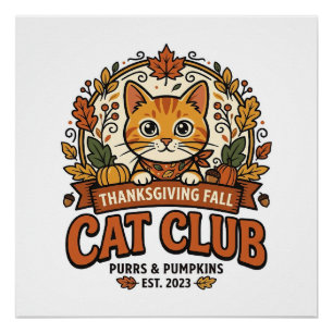 Póster Dia de Ação de Graças Outono Gato Amante de Gatos 