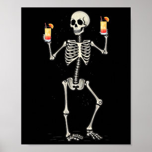 Poster Dia de as Bruxas engraçado Bebendo de esqueleto Te