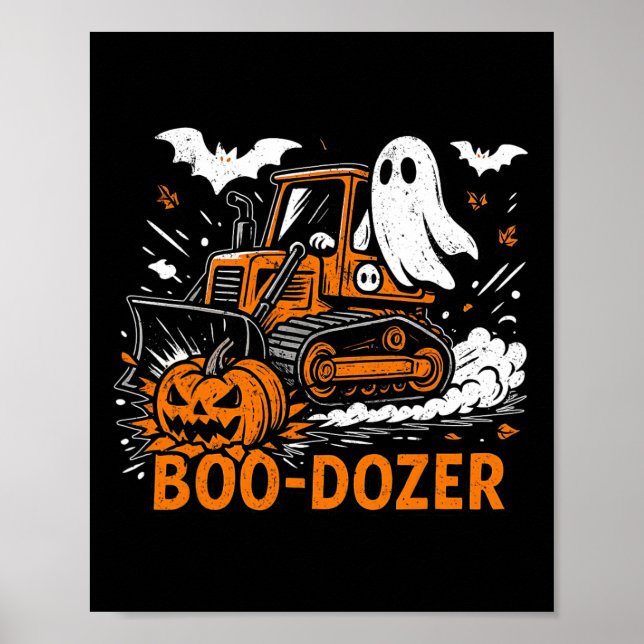 Poster Dia de as Bruxas engraçado Boo-dozer Ghost Trucks  (Frente)