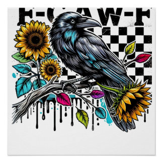 Póster Dia de as Bruxas engraçado Crow Raven F-CAW-F