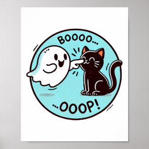 Poster Dia de as Bruxas engraçado Ghost Black Cat Boop Ea