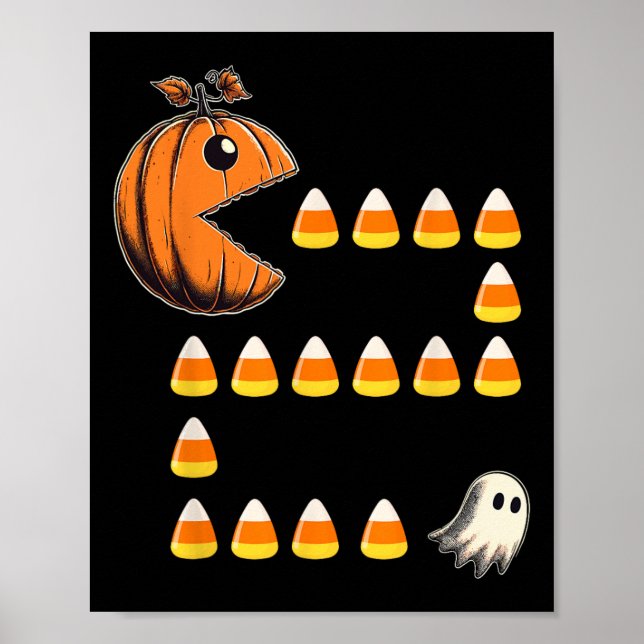 Poster Dia de as Bruxas engraçado Jack O Lanterna Comendo (Frente)