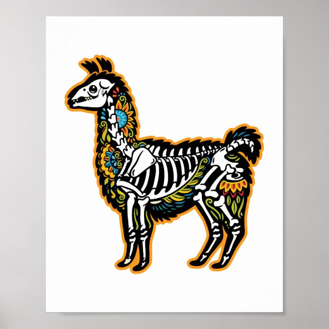 Poster Dia de as Bruxas engraçado Llama Skeleton - (Frente)