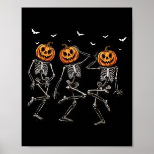 Poster Dia de as Bruxas engraçado Pumpkin Dancing Skeleto