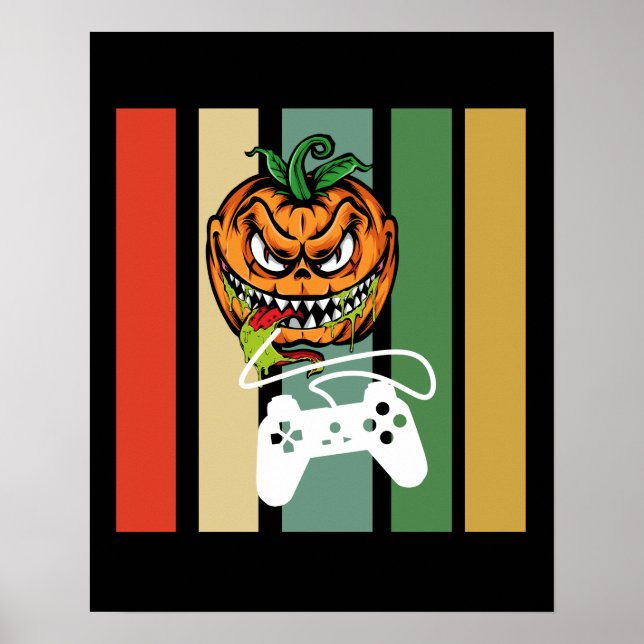 Poster Dia de as Bruxas engraçado Pumpkin Video Gamer Sca (Frente)