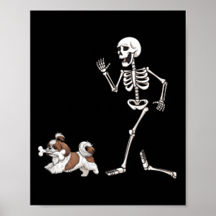 Poster Dia de as Bruxas engraçado Shih Tzu E Esqueleto
