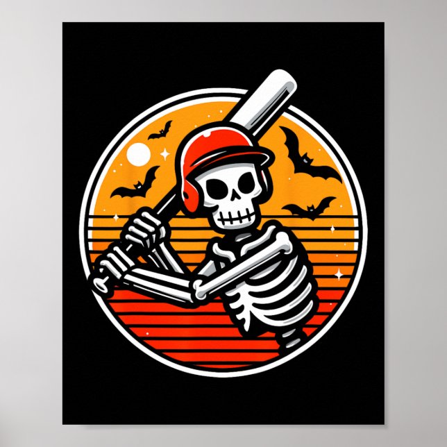 Poster Dia de as Bruxas engraçado Skeleton Baseball Playe (Frente)