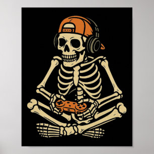Poster Dia de as Bruxas engraçado Skeleton Gamer Vídeo Ga