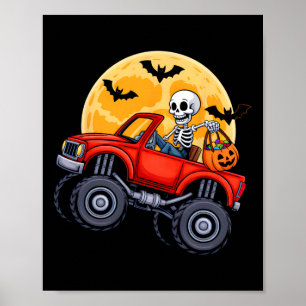Poster Dia de as Bruxas engraçado Skeleton Monster Truck