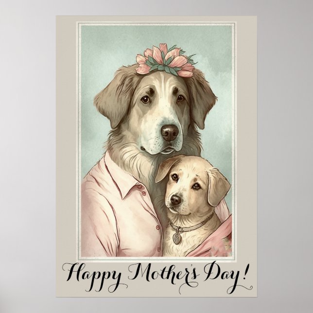 Poster Dia de as mães Cute Akbash Dog Mãe (Frente)