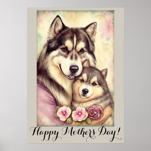 Poster Dia de as mães Cute Alaskan Malamute Mãe (Frente)