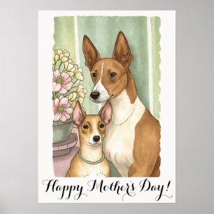 Poster Dia de as mães Cute Basenji Dog Mãe