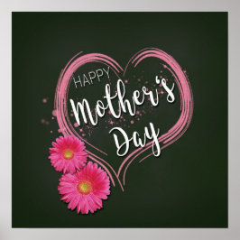 Poster Dia de as mães de Flores de Coração Rosa - Impress