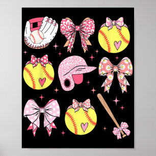 Poster Dia de as mães de Softball de Arco Rosa Coquette