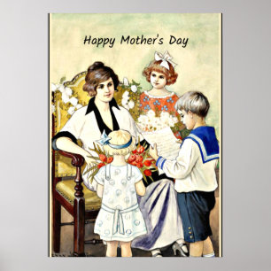 Poster Dia de as mães feliz, ilustração vintage
