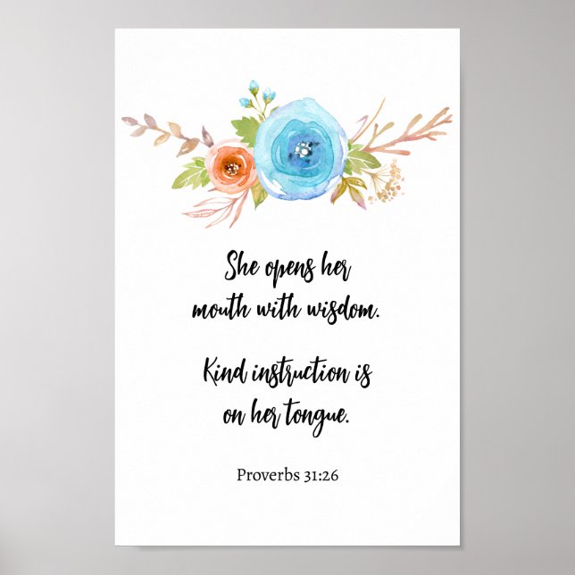 Poster Dia de as mães Proverbs Scripting Floral Watercolo (Frente)