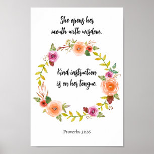 Poster Dia de as mães Proverbs Scripting Flower Watercolo