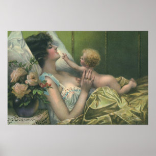 Póster Dia de as mães Vitoriano Vintage, mãe com bebê