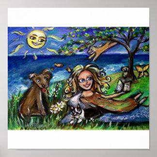 Póster dia de cachorro de verão na praia