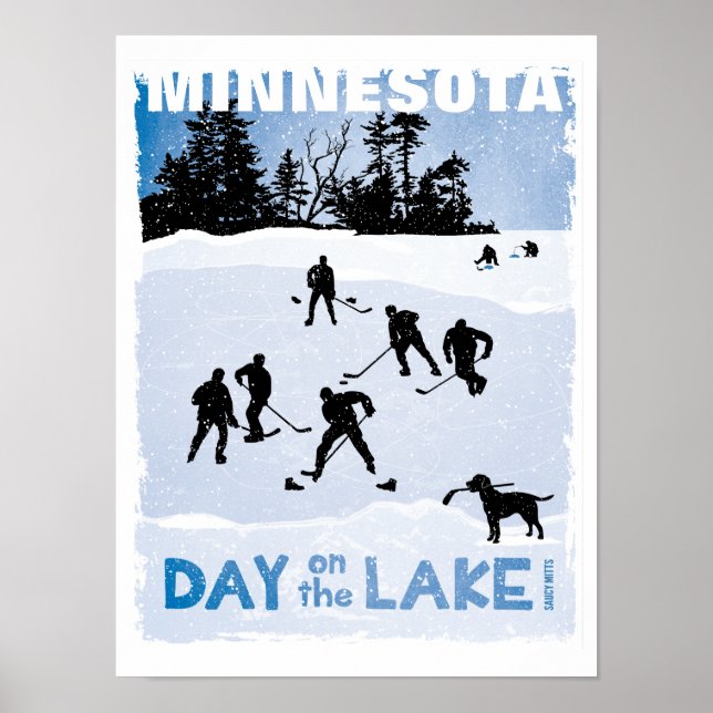 Poster Dia de Hóquei em Minnesota no Lago Pond Hockey Blu (Frente)