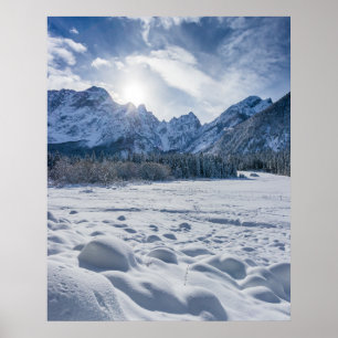 Poster Dia de inverno ensolarado no lago congelado de nev