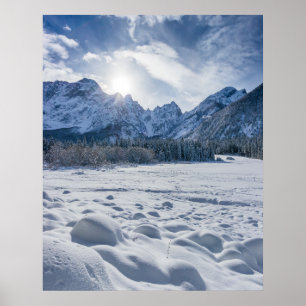 Poster Dia de inverno ensolarado no lago congelado de nev