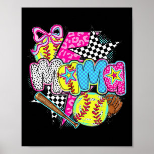 Poster Dia de Jogo da Mamãe de Softbol Onça Xadrez Mãe Re