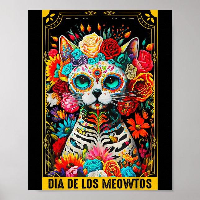 Poster Dia De Los Meowtos Sugar Skull Cat Gift  (Frente)
