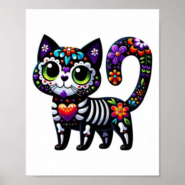Poster Dia De Los Muertos Cinco De Mayo Cat Sugar Skype M (Frente)