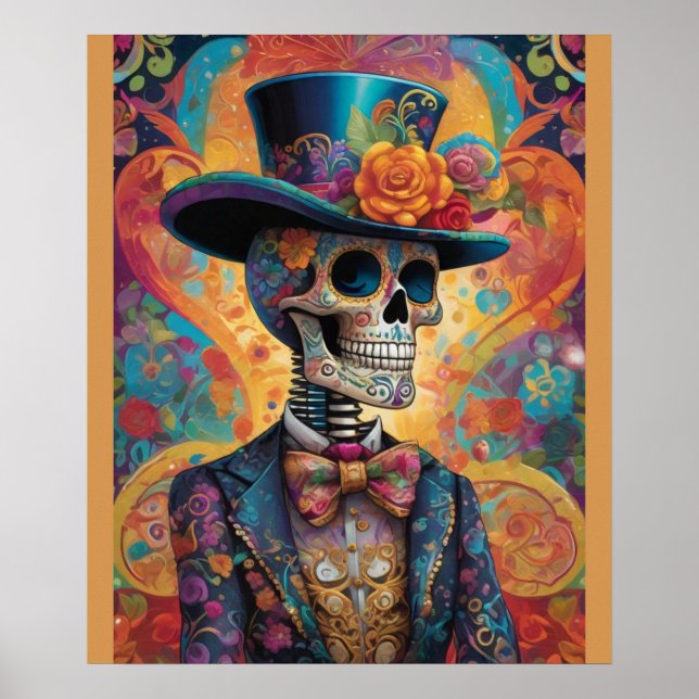 Poster Dia de los Muertos Dapper Skeleton (Frente)