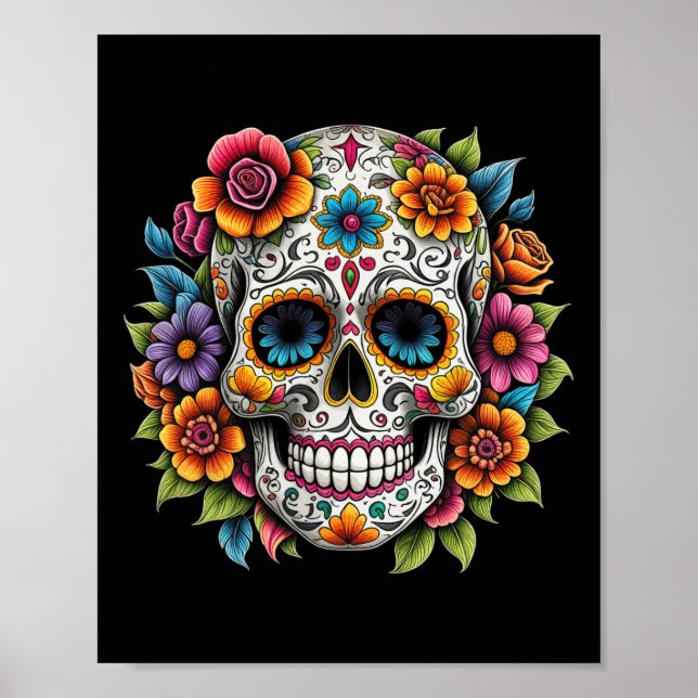 Poster Dia De Los Muertos Do Hallowe Do Crânio Do Açúcar  (Frente)