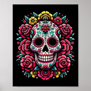 Poster Dia De Los Muertos Do Hallowe Do Crânio Do Açúcar