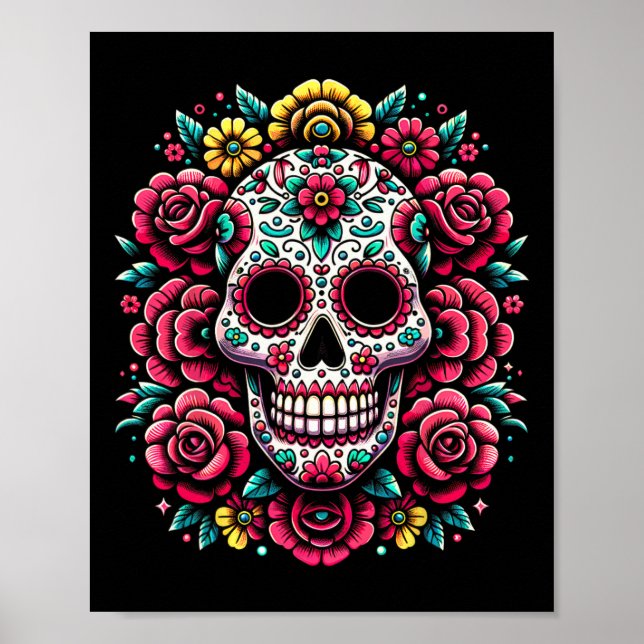 Poster Dia De Los Muertos Do Hallowe Do Crânio Do Açúcar  (Frente)