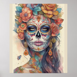 Poster Dia de los Muertos Elegance: Maquiagem do crânio d