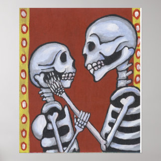 Poster dia de los muertos esqueletos apaixonados por impr