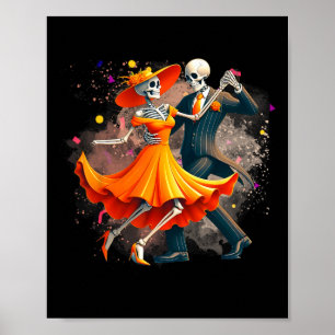 Poster Dia De Los Muertos Skeletons Dançando Açúcar Mexic