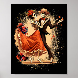 Poster Dia De Los Muertos Skeletons Dançando Dia Mexicano