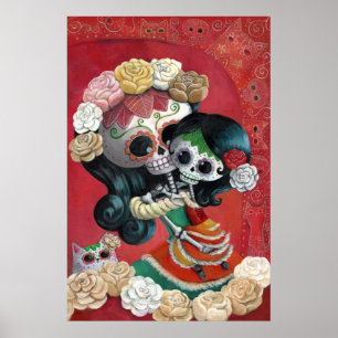 Poster Dia de Los Muertos Skeletons Mãe e Filha