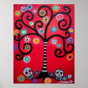 Poster dia de los muertos skulls