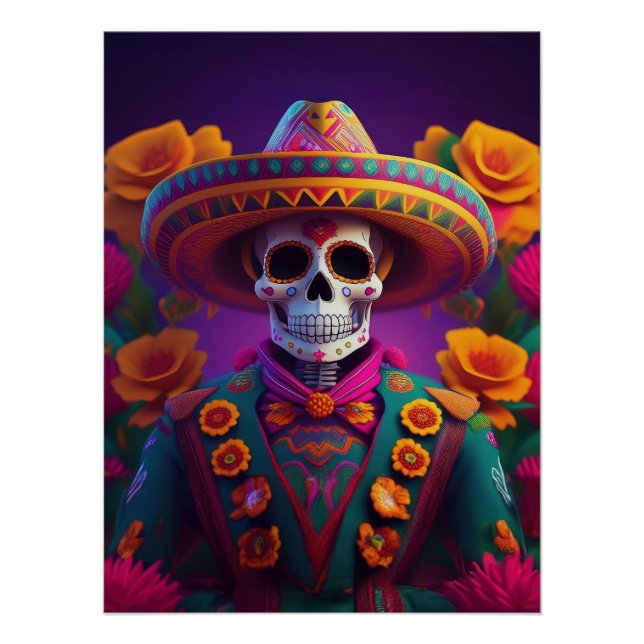 Póster Día de los Muertos: Vibrant Sugar Skull Mariachi (Frente)