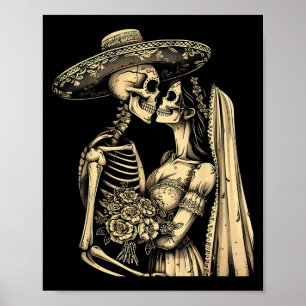 Poster Dia De Muertos Sugar Skull Casal Skeleton Bride W