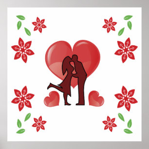 Poster Dia de os namorados casal beijando com corações