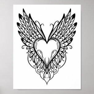 Poster Dia de os namorados Coração com Estilo de Tatuagem