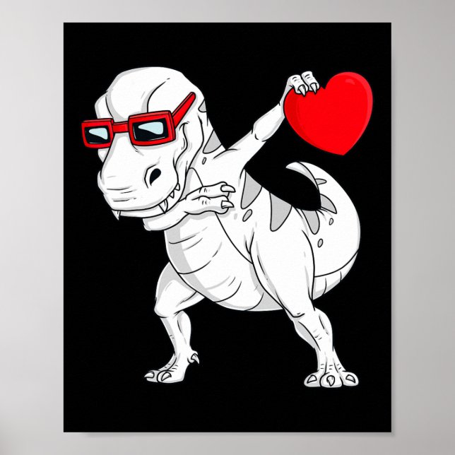 Poster Dia de os namorados Dabbing Dinossaur T Rex Hearys (Frente)