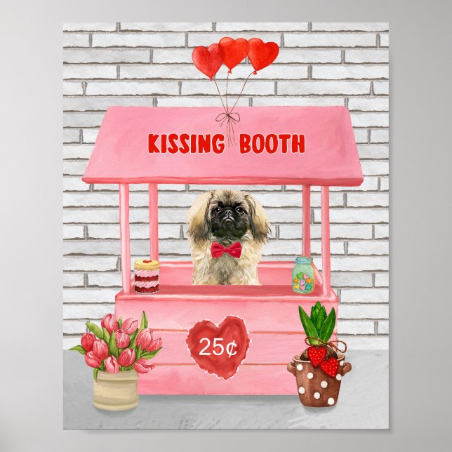 Poster dia de os namorados de Cachorro Pekingês beijando  (Frente)