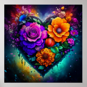 Poster Dia de os namorados de Coração Cheio de Flor