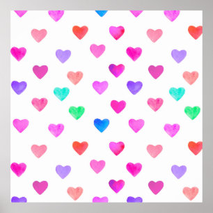 Poster dia de os namorados de padrão de cor d'água pintad