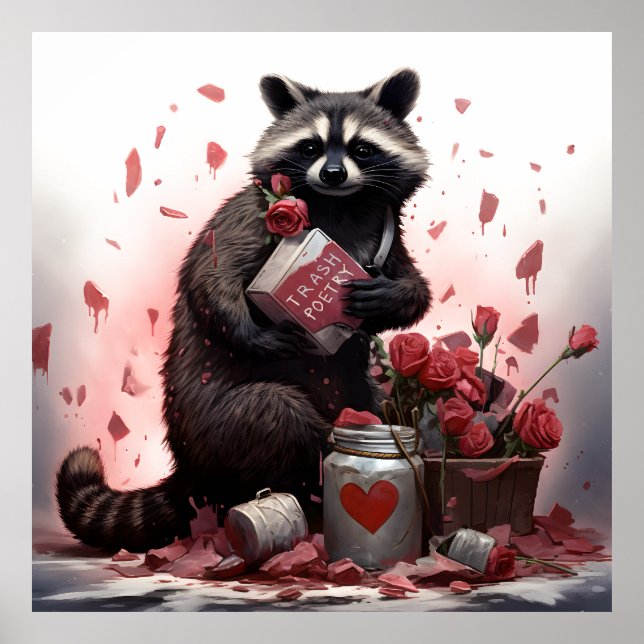 Poster Dia de os namorados de poesia de lixo Raccoon (Frente)