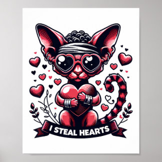 Poster Dia de os namorados Devon Rex Cat I Roubar Coraçõe
