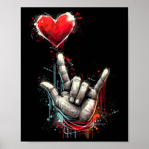 Poster Dia de os namorados Eu Te Amo Sinal Asl Heart Wome